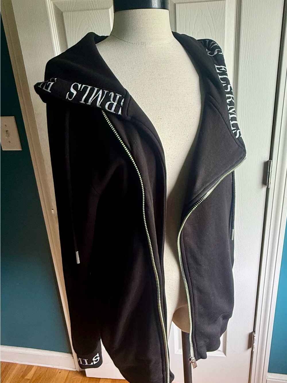 Premium Black Zip-Up Hooded Sweatshirt with White Lettering